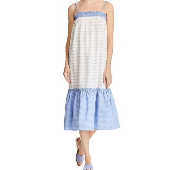 NEW Aqua White and Blue Color Block Midi Sundress US M - Picture 1 of 7